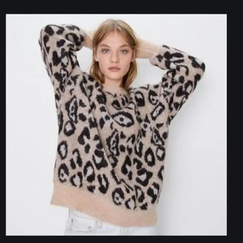 Zara Leopard Oversized Slouch Sweater Crewneck